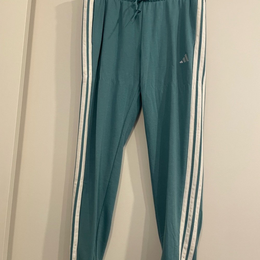 Adidas Teal Joggers with White Stripes